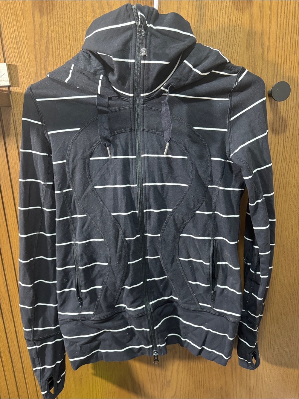 lululemon athletica Navy and White Striped Hooded Jacket